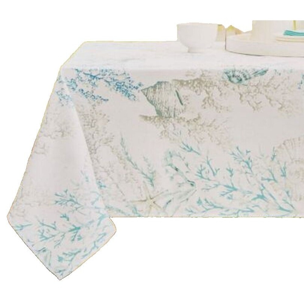 Fabric Spillproof Tablecloth, 52"x70"Oblong, SEA SHELLS & SEAGRASS,CLEARWATER,BM
